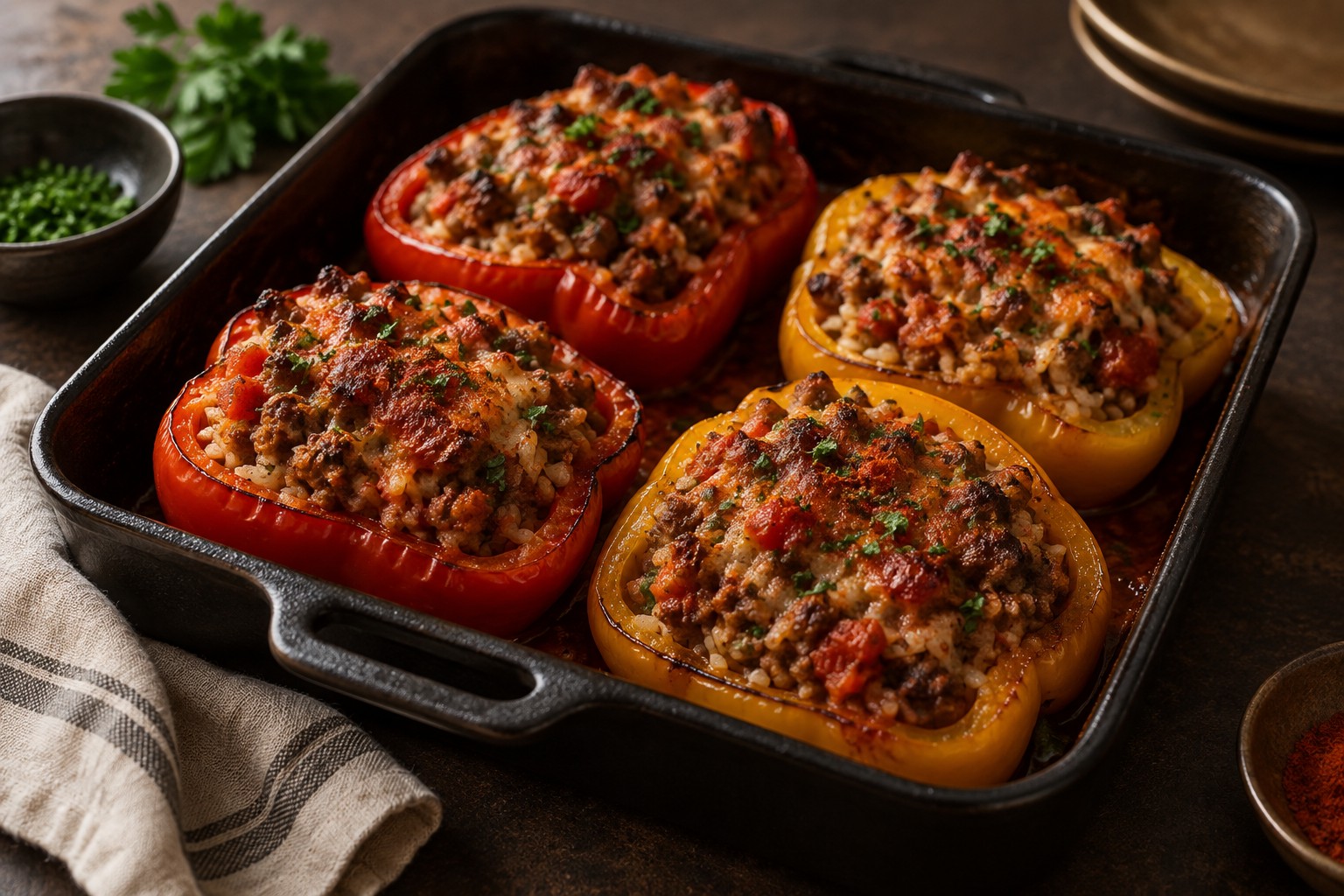 Finished Smoked Paprika Pork Stuffed Peppers