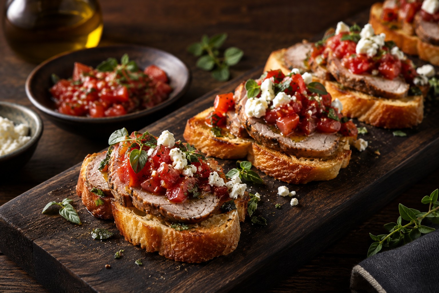 Finished Mediterranean Pork Tenderloin Crostini