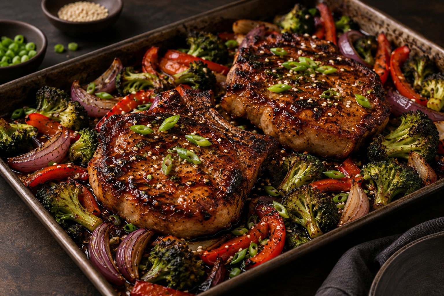 Finished Sheet Pan Korean Pork Chops