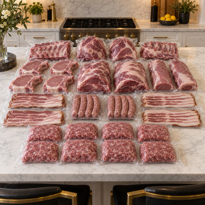 Half hog share: Cryovac Mangalitsa cuts laid out