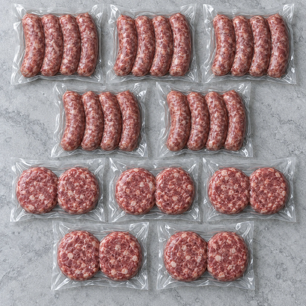 Burger and Brat Pack, vacuum-sealed as shipped