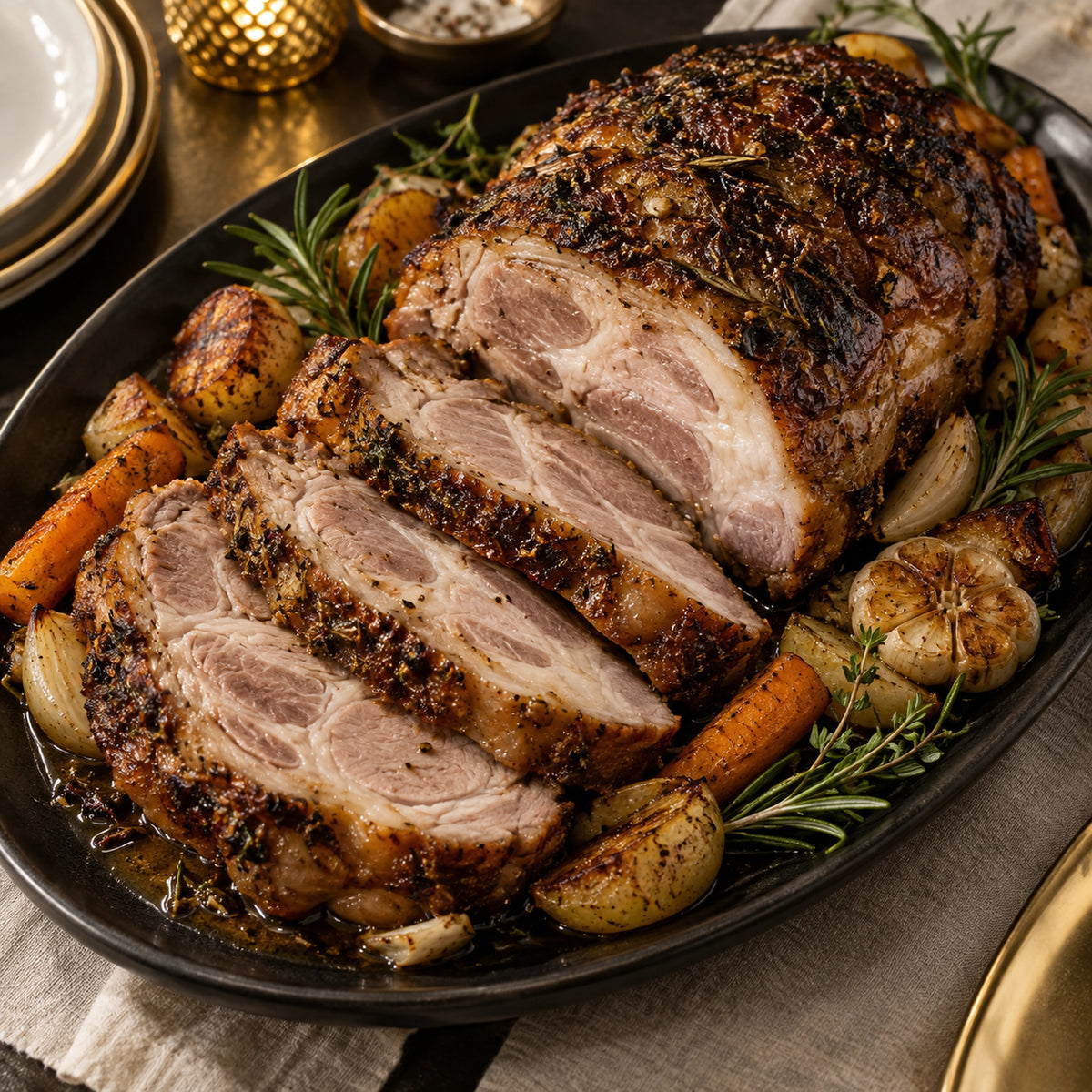 Mangalitsa Collar Roast (Coppa) (boneless), cooked serving idea
