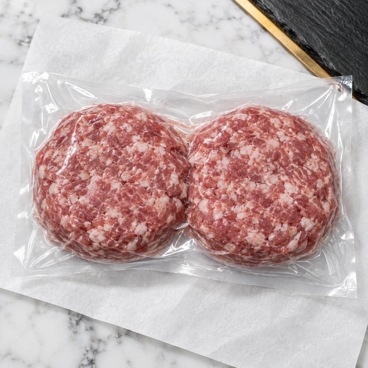 Mangalitsa Gourmet Pork Burgers (Original or Bacon), vacuum-sealed as shipped
