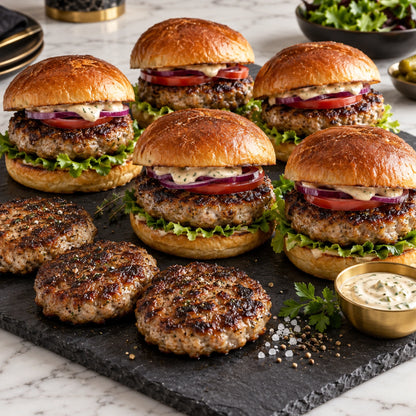 Chops & Burgers Grilling Pack, cooked serving idea