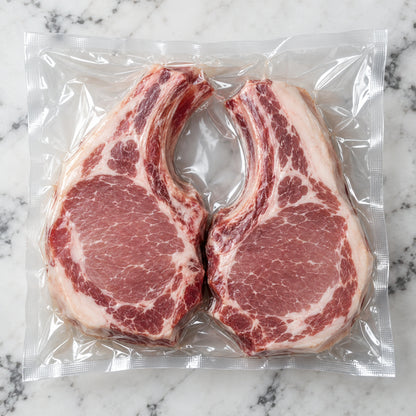 Mangalitsa Bone In Pork Chops  (Rib Chops), vacuum-sealed as shipped