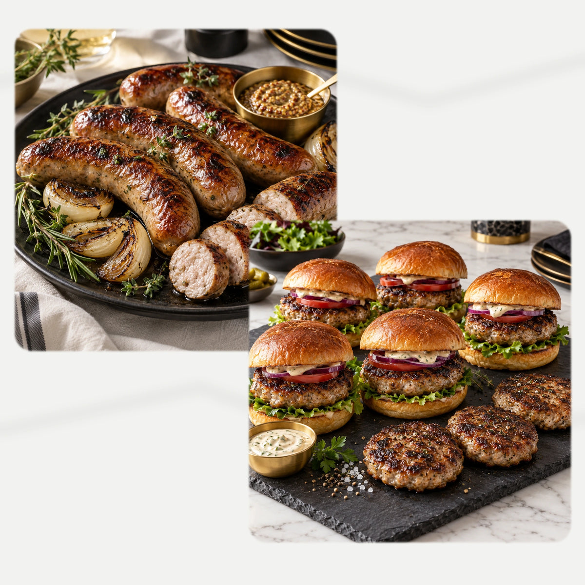 Special: Buy 5, Get 1 Sausage and/or Ground Pork, cooked serving idea