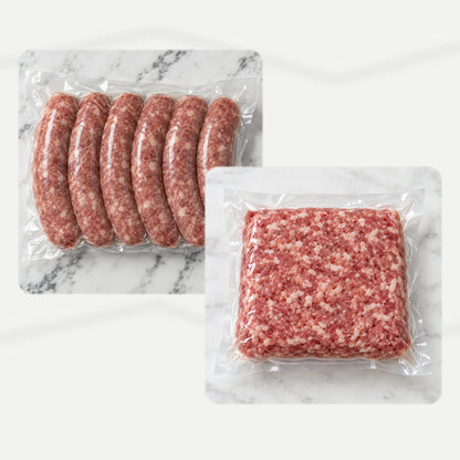 Special: Buy 5, Get 1 Sausage and/or Ground Pork, vacuum-sealed as shipped