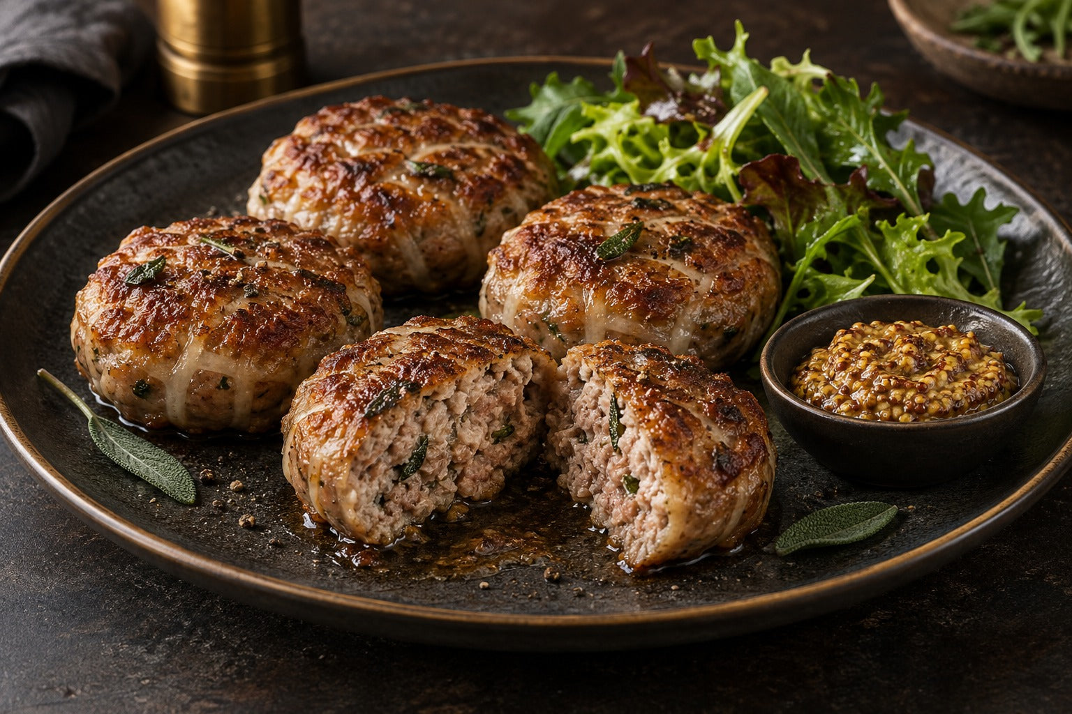 Finished Caul-Wrapped Pork Patties