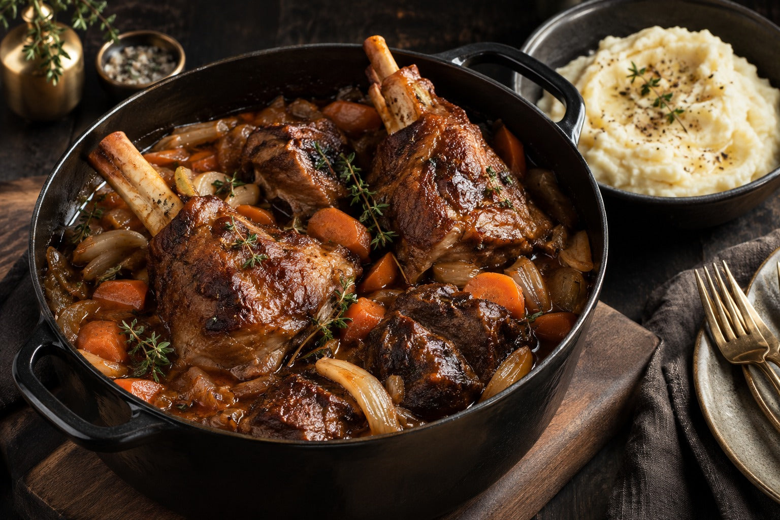 Finished Cider-Braised Pork Shanks and Cheeks