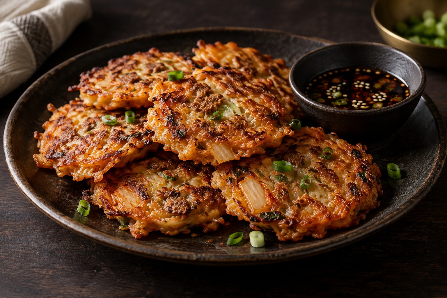 Finished Pork and Kimchi Mini Pancakes