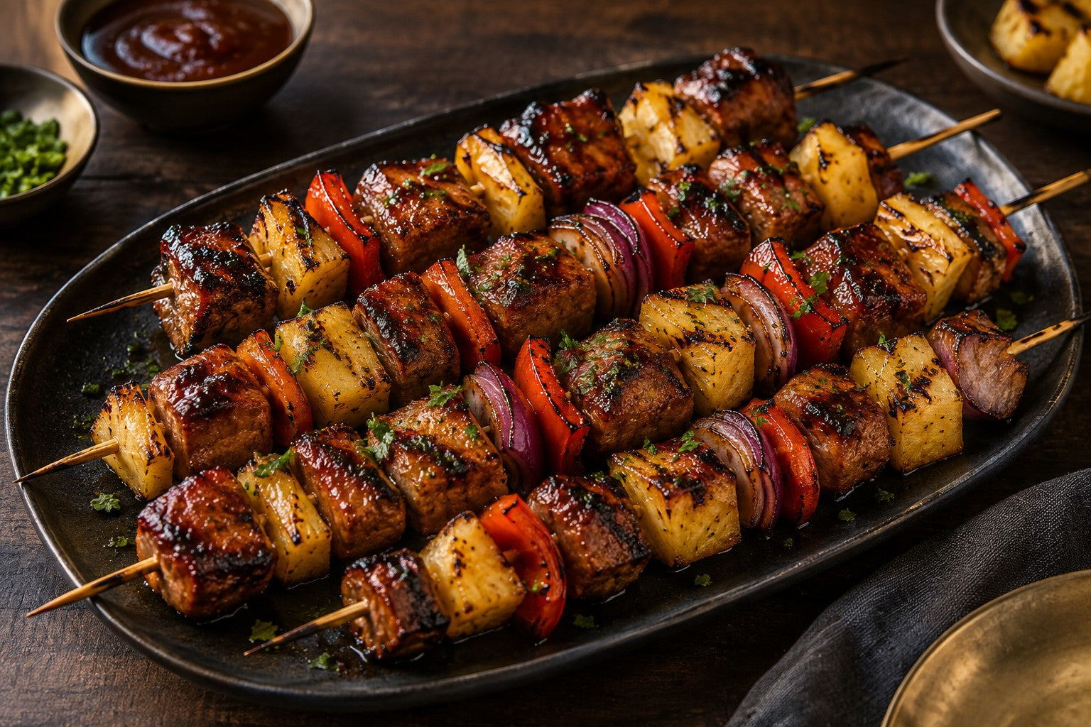Finished Pork & Pineapple BBQ Skewers