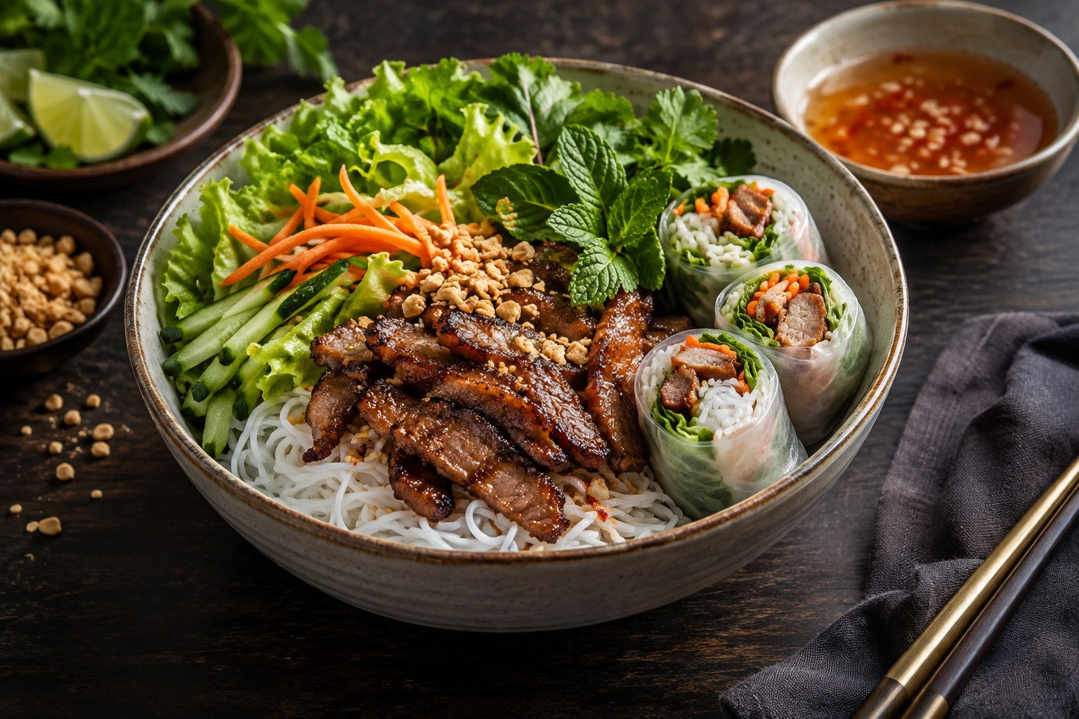 Finished Spring Roll Noodle Bowl