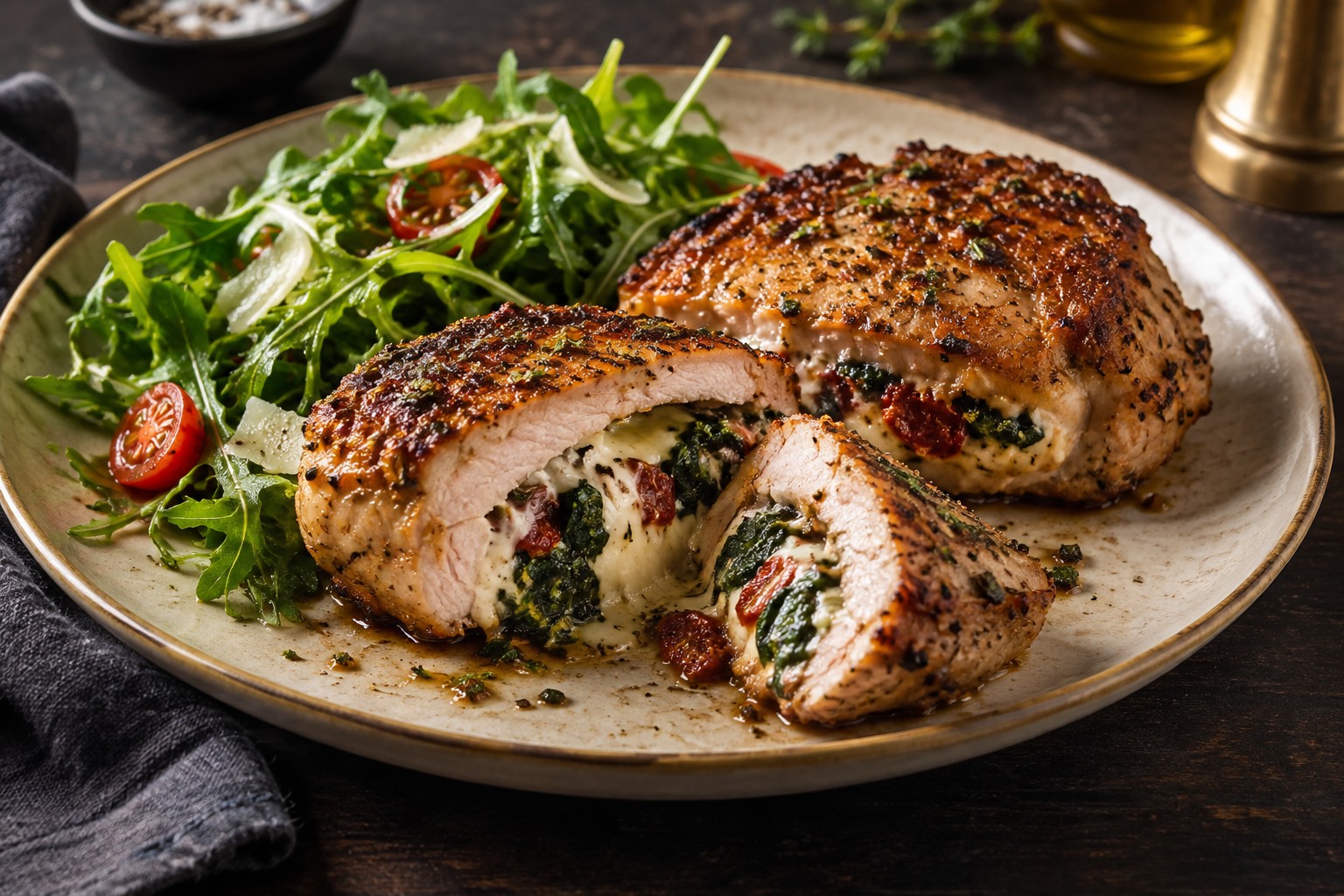 Finished Air Fryer Italian Stuffed Pork Chops